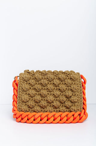 101 Bubbles Knit Bag Beige/Orange Strap - obligato