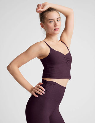 SPACEDYE RAISE THE BARRE SHIRRED CROPPED TANK in Eggplant