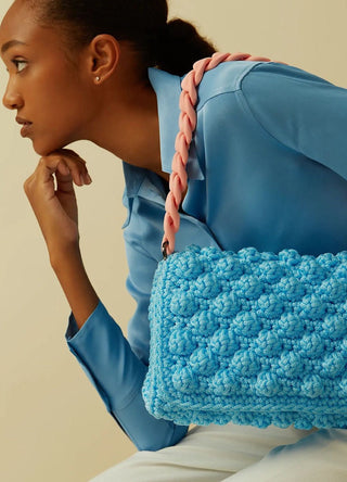 Bubbles Knit Medium Bag Light Blue/Pink Strap - obligato