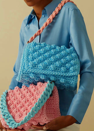 Bubbles Knit Medium Bag Light Blue/Pink Strap - obligato