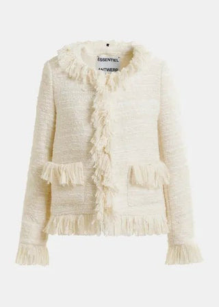 Off - white fringed wool - blend bouclé jacket - obligato