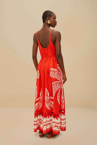 Red Majestic Coconut Tree Lenzing™ Ecovero™ Euroflax™ Maxi Dress - obligato