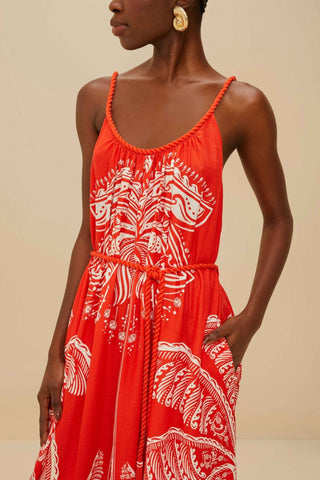 Red Majestic Coconut Tree Lenzing™ Ecovero™ Euroflax™ Maxi Dress - obligato