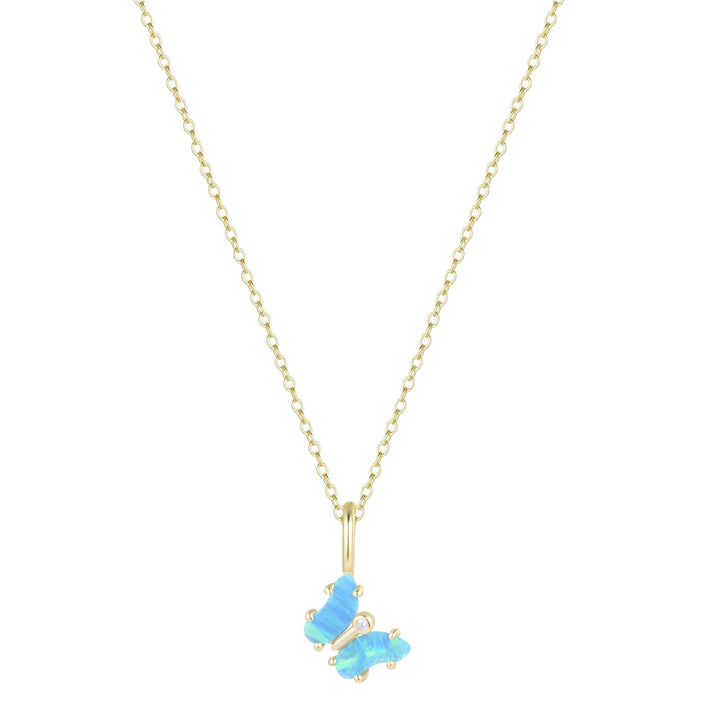 Mini Opal Butterfly Charm Necklace: Tangerine Opal / Gold