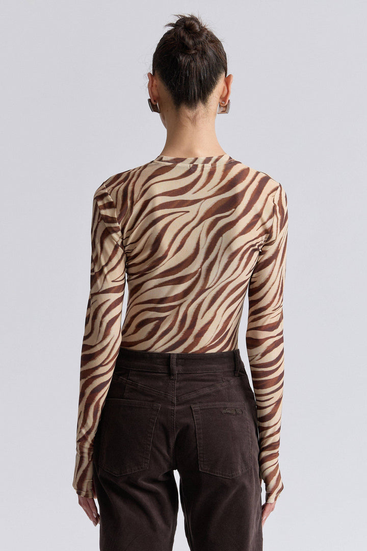 Zebra Stretch Mesh Thumbhole Top in Autumn Zebra