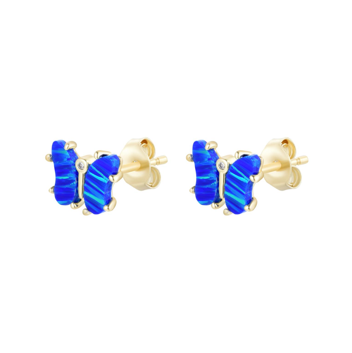 Opal Butterfly Stud Earrings: Tangerine Opal / Gold
