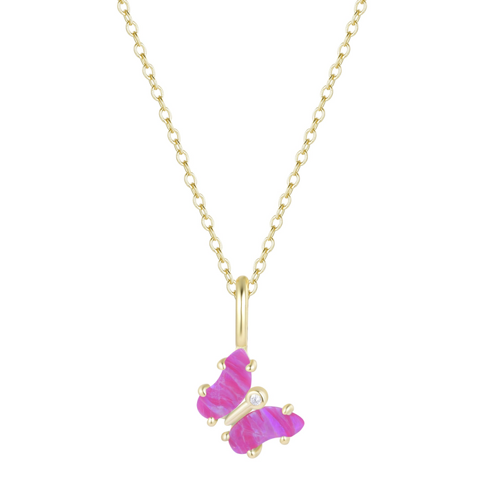 Mini Opal Butterfly Charm Necklace: Tangerine Opal / Gold