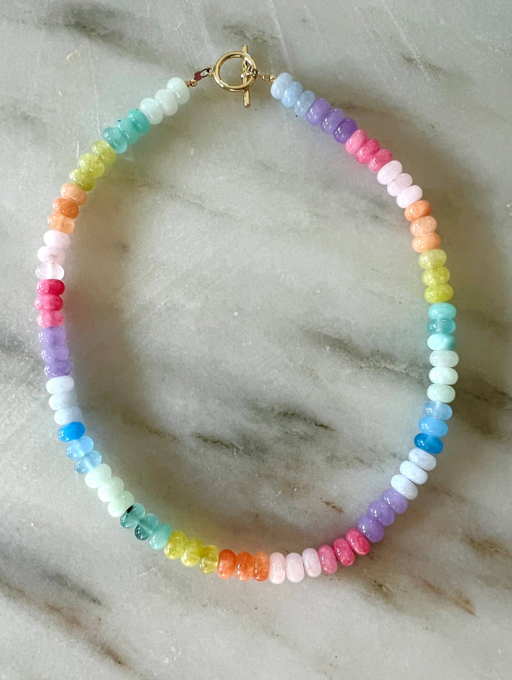 Lilly Gemstone Bead Necklace multi-color 8mm opals jade : Soft orange
