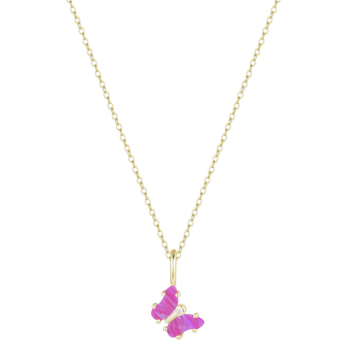 Mini Opal Butterfly Charm Necklace: Tangerine Opal / Gold