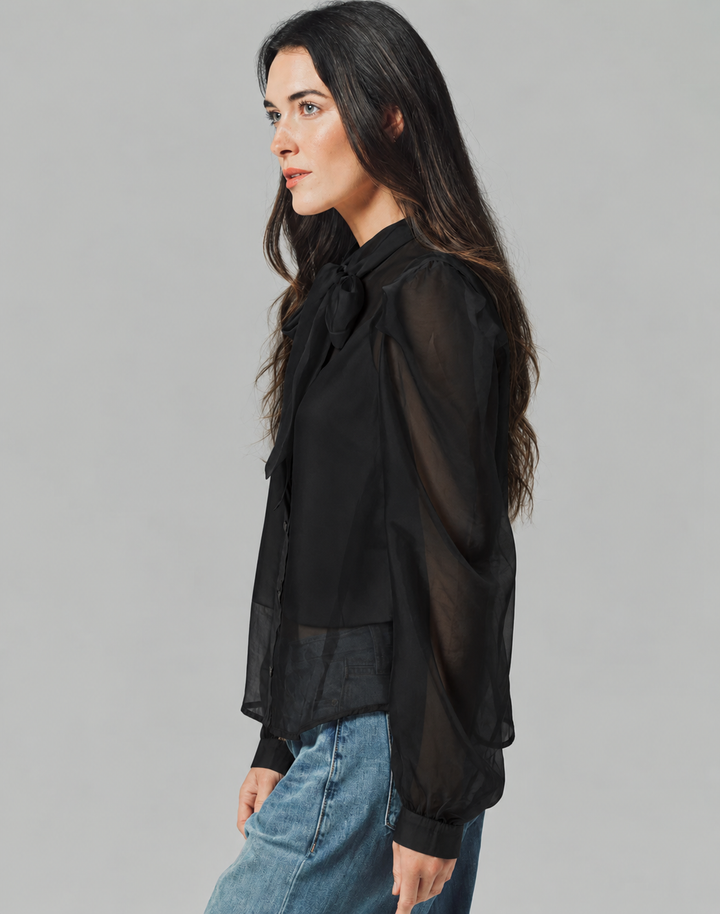 The Long Sleeve French Bow Shirt in Black