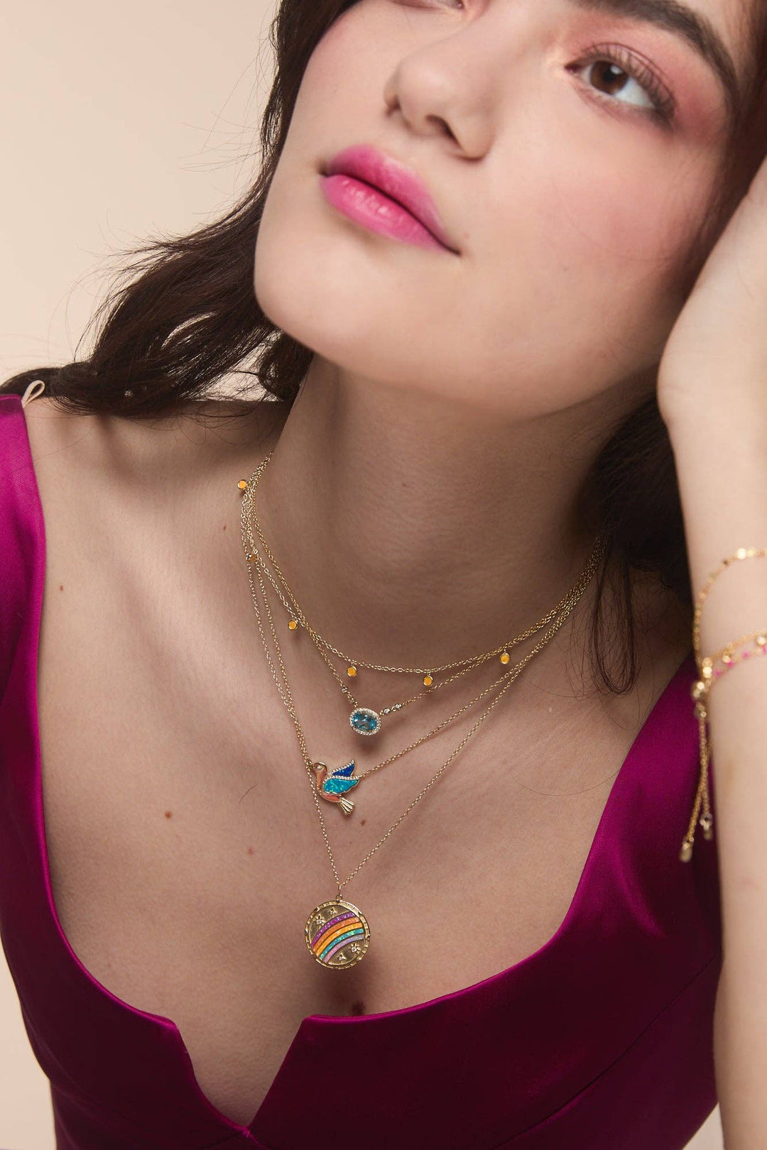 Opal Dew Drops Reversible Layering Necklace: Tangerine Opal