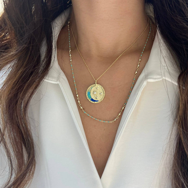 Enamel Beaded Chain Necklace With Sparkle Beads: White / Gold