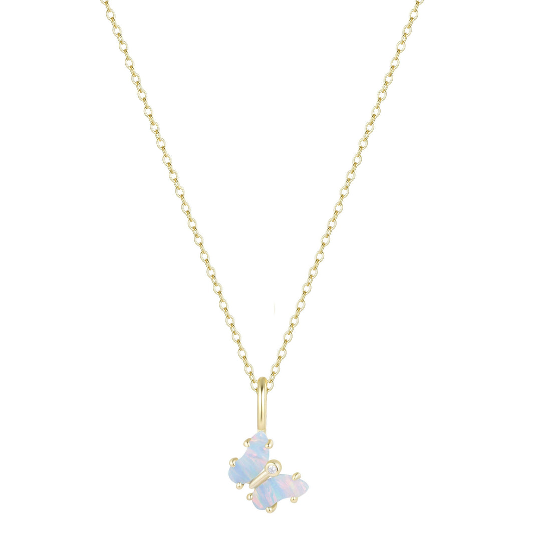 Mini Opal Butterfly Charm Necklace: Tangerine Opal / Gold
