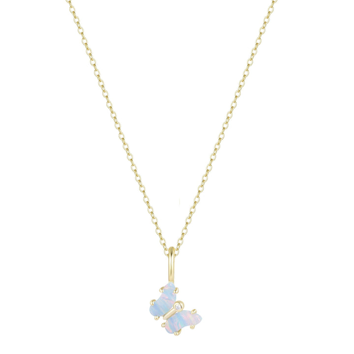 Mini Opal Butterfly Charm Necklace: Tangerine Opal / Gold