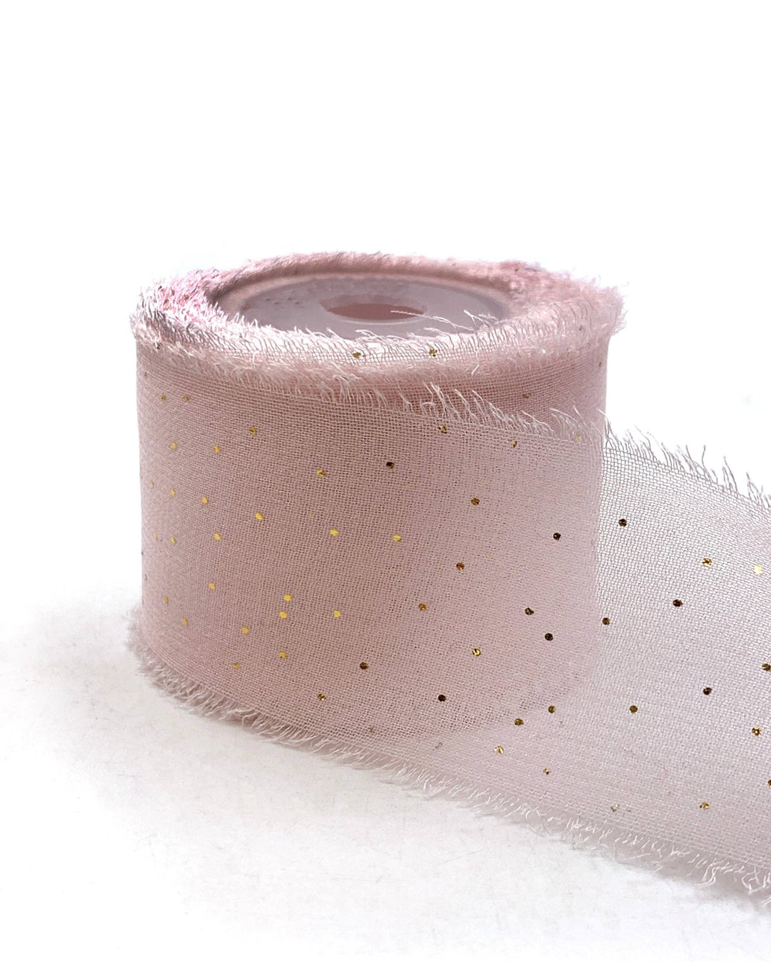 1.25" Pink Mini Gold Metallic Dot Silk Georgette Ribbon - obligato