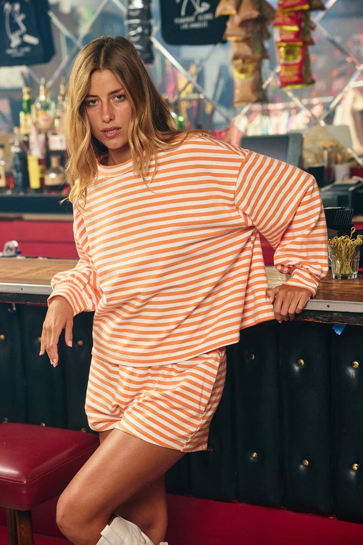 Oversized Semi Crop Striped T-shirt Top: