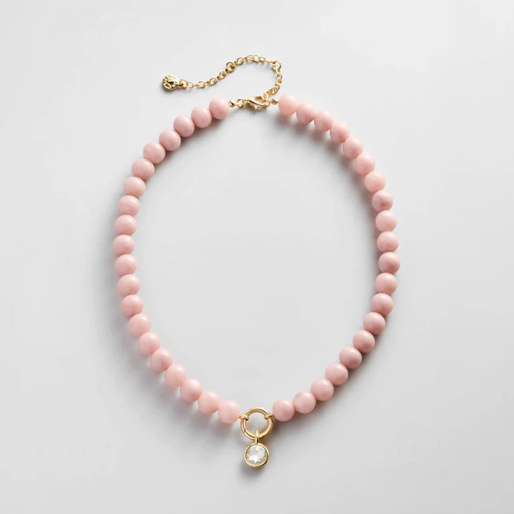 Janette Beaded Ring Necklace in Lt Pink