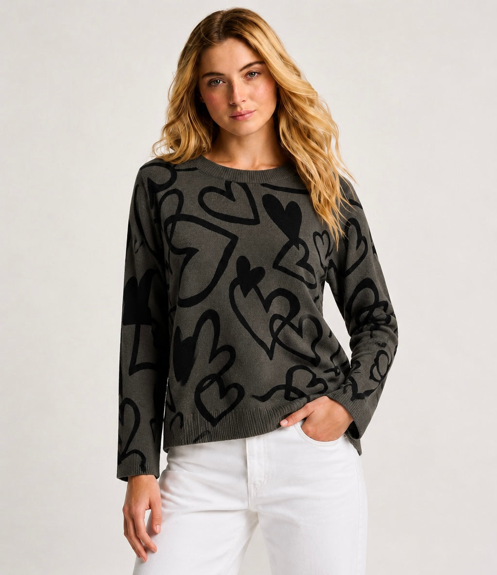 Crazy love graphic sweater in Shale