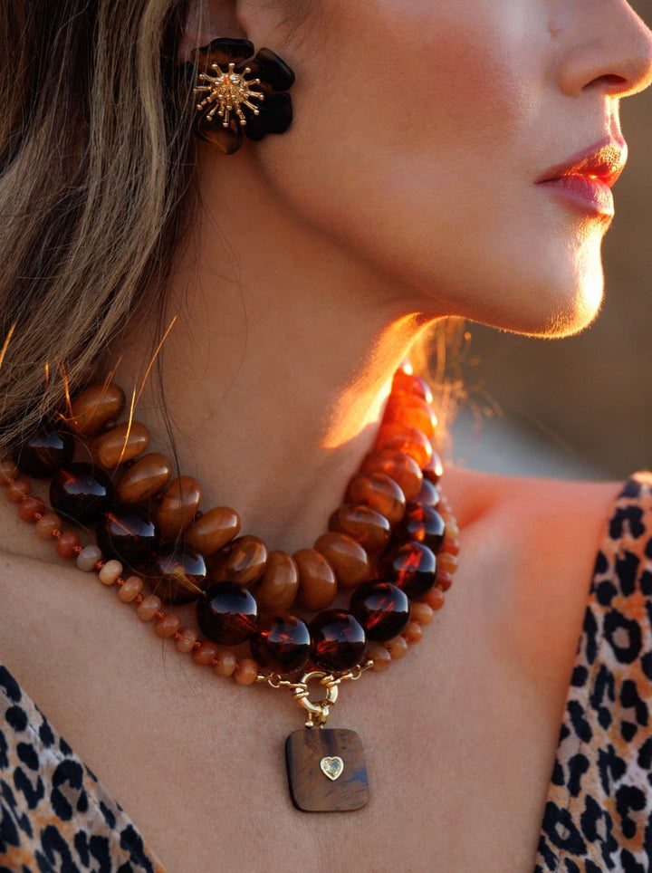 Carter Chunky Beaded Necklace - Dark Tortoise