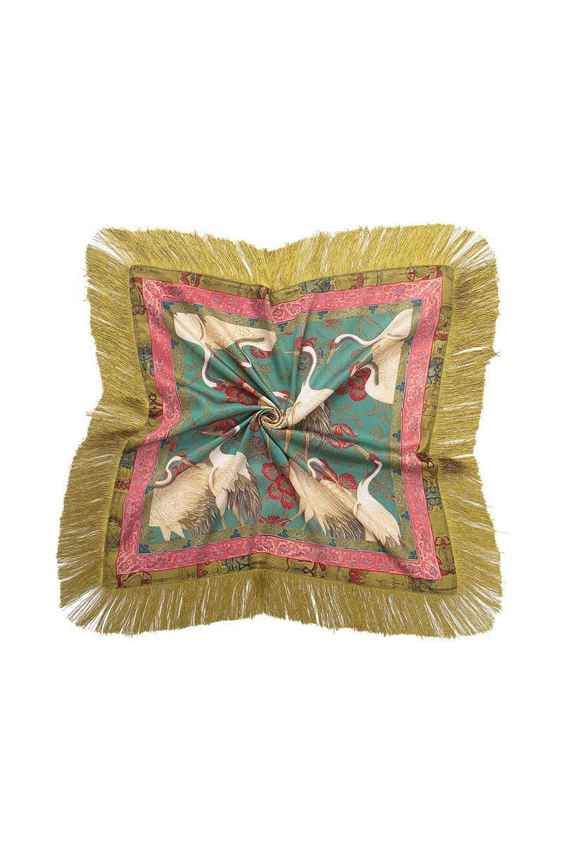 Printed Fringed Detail Scarf in Orange