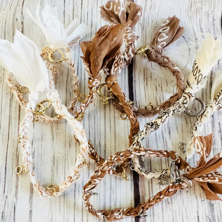 Charm Bandana Bracelets in Ivory/Brown