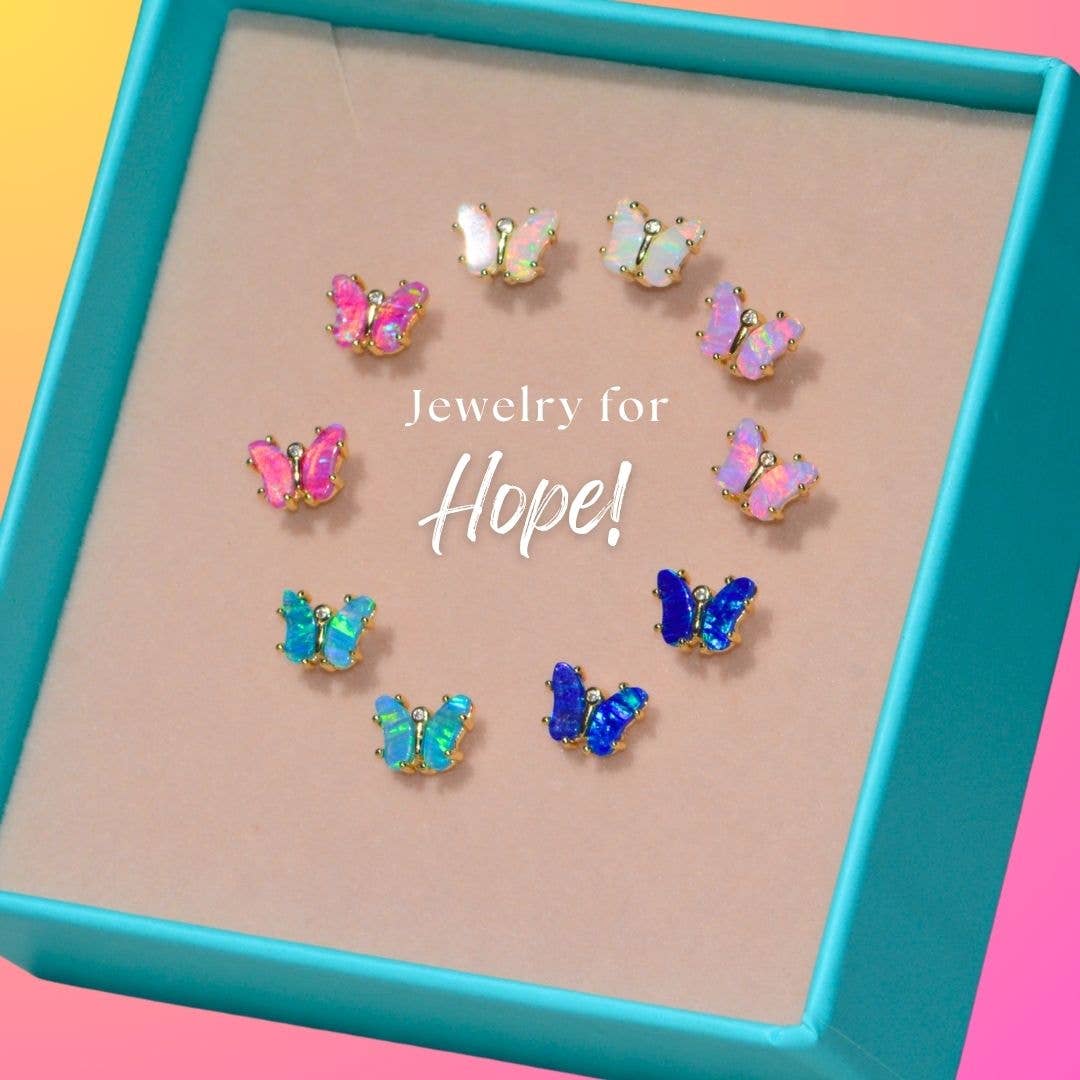 Opal Butterfly Stud Earrings: Tangerine Opal / Gold