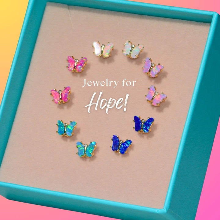 Opal Butterfly Stud Earrings: Tangerine Opal / Gold