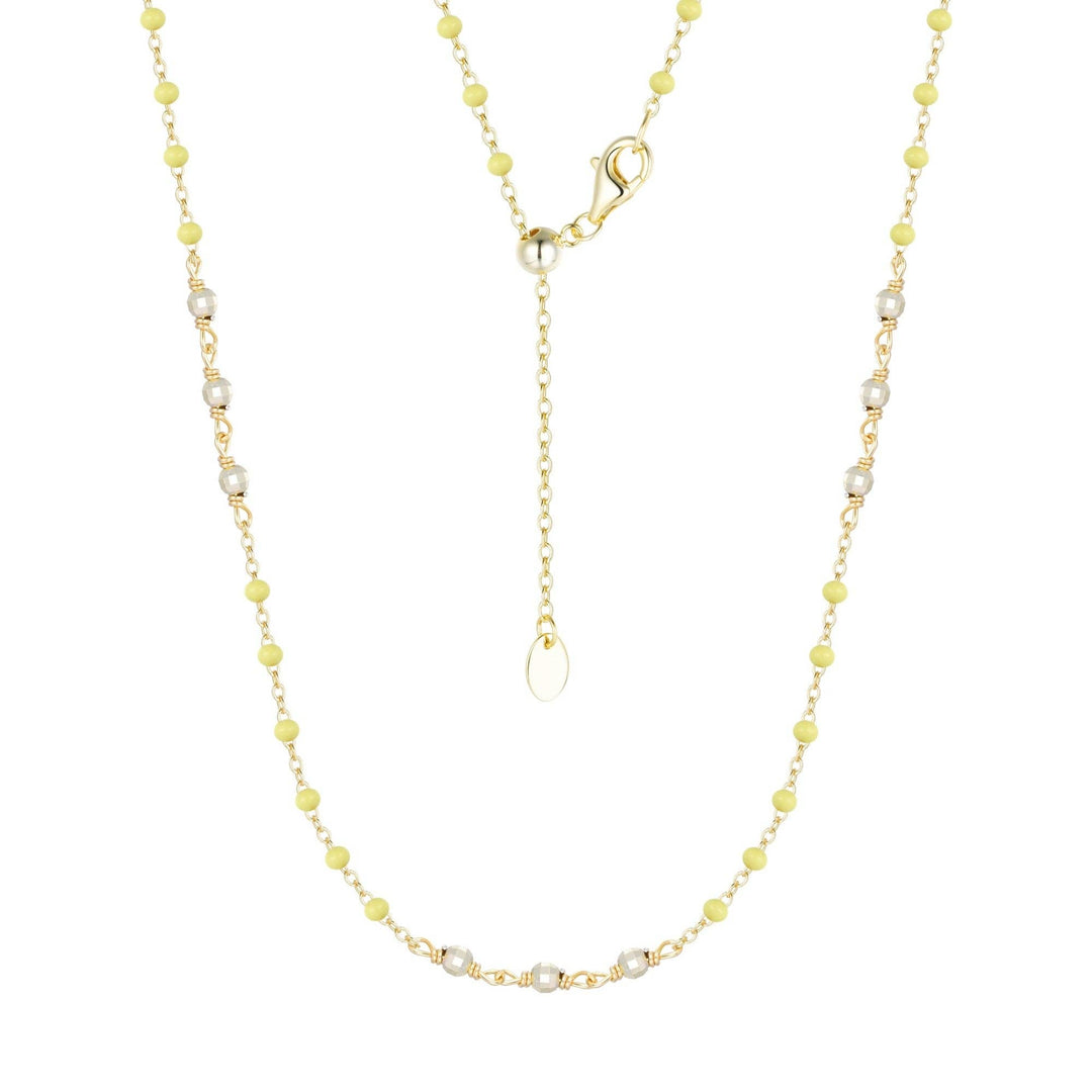 Enamel Beaded Chain Necklace With Sparkle Beads: White / Gold