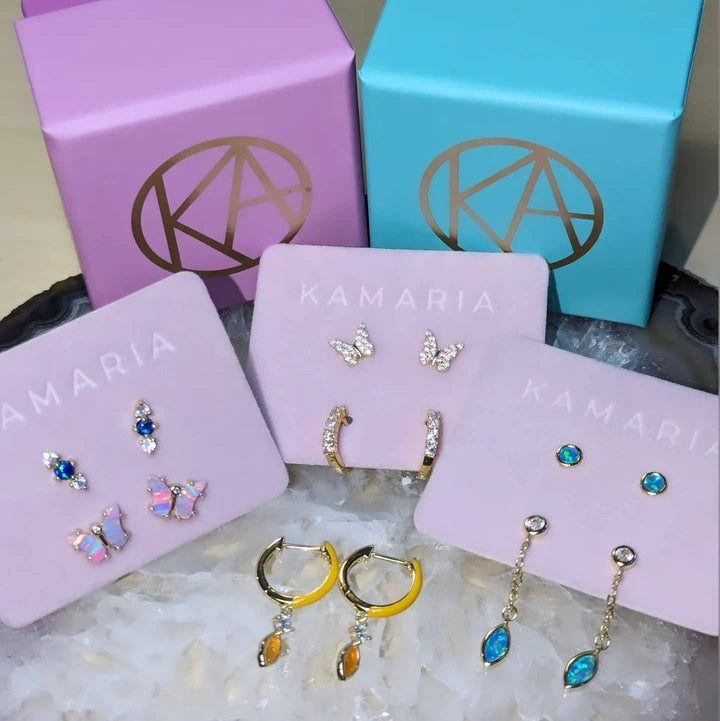 Opal Butterfly Stud Earrings: Tangerine Opal / Gold