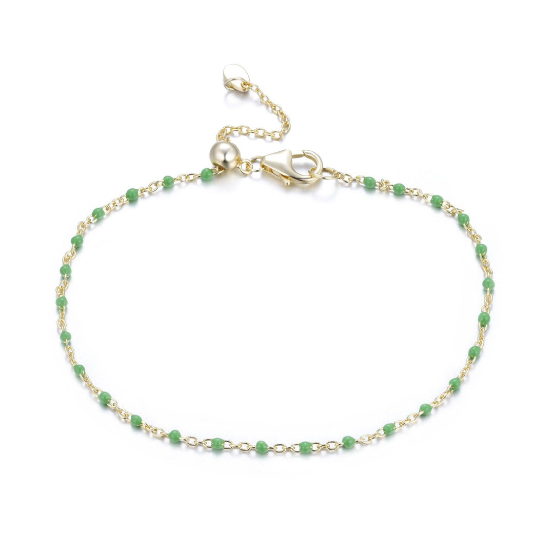 Enamel Beaded Chain Bracelet: Dark Green / Gold