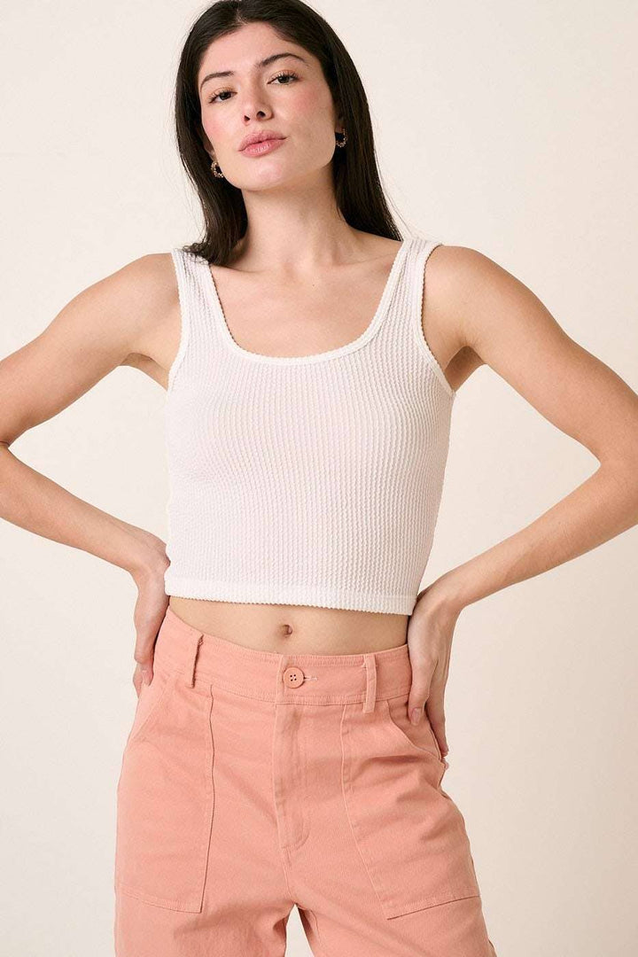 URBAN RIB KNIT SCOOP NECK CROP TANK TOP: ORANGE / S-M-L(2-2-2)
