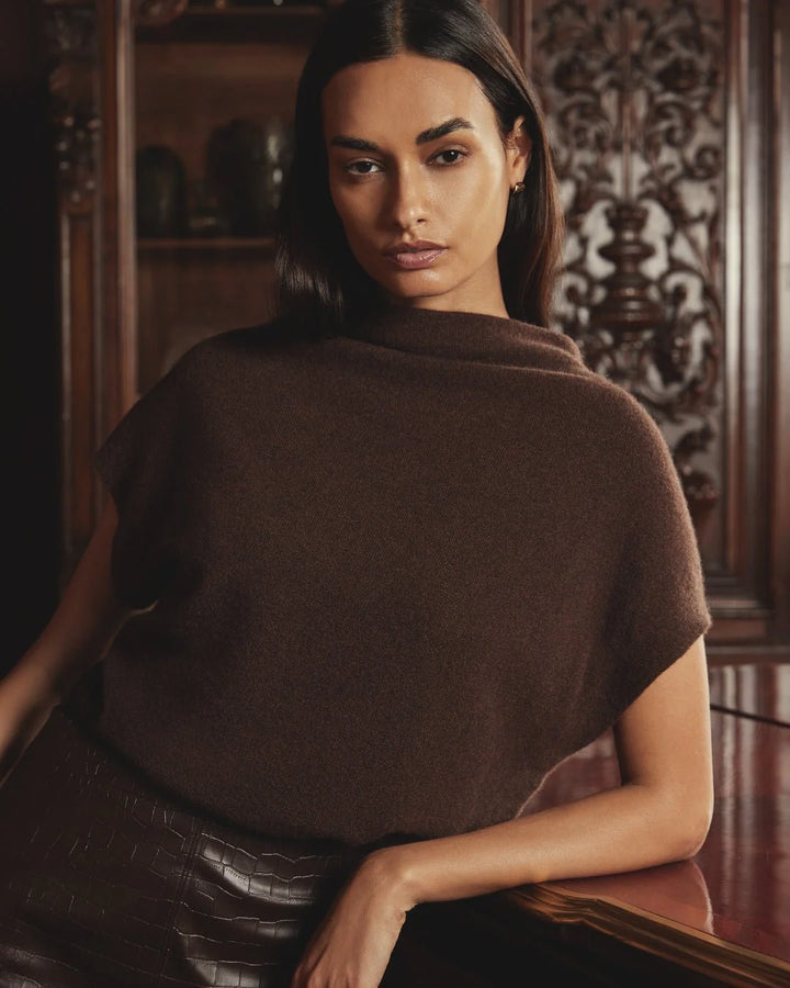 The Morten Funnel Neck Cashmere Top in Java Mélange