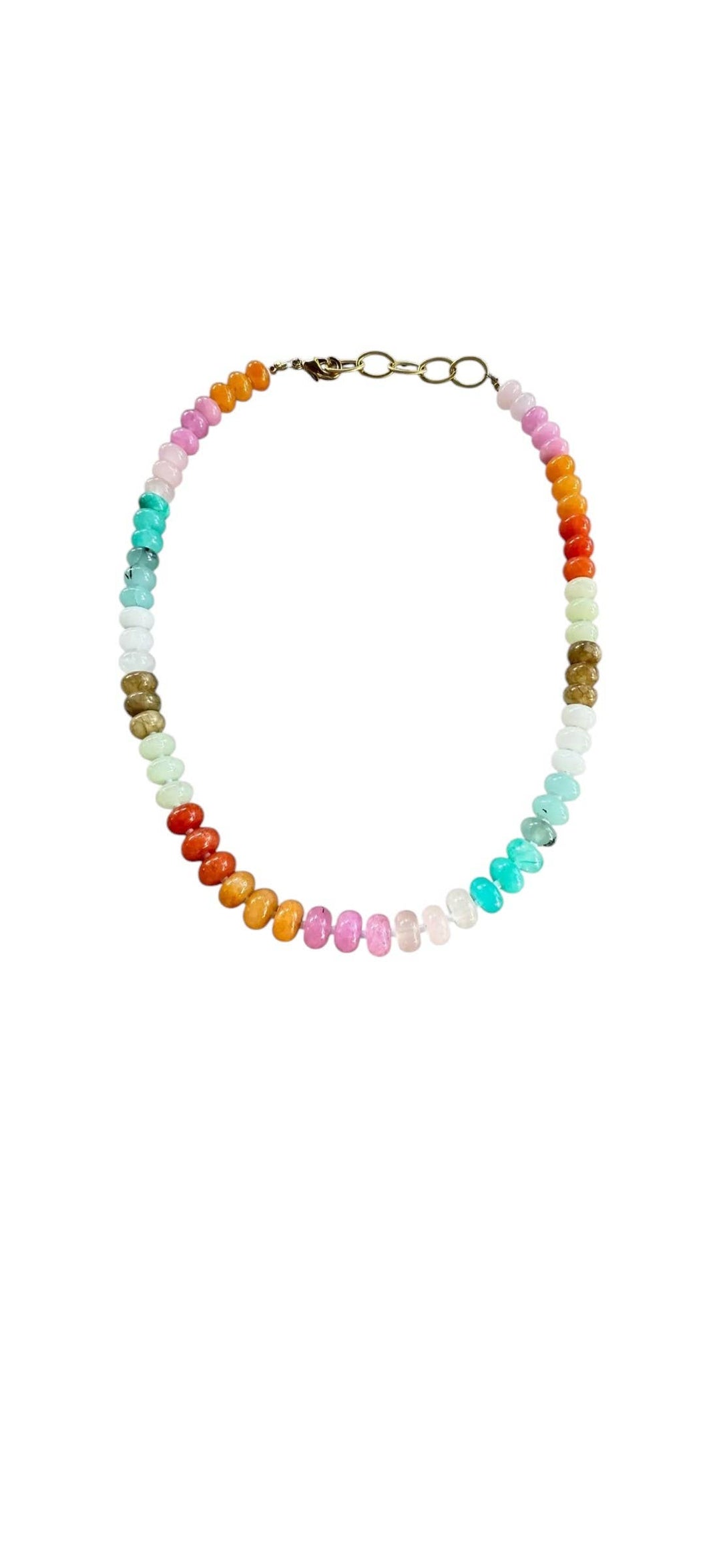 Lilly Gemstone Bead Necklace multi-color 8mm opals jade : Soft orange