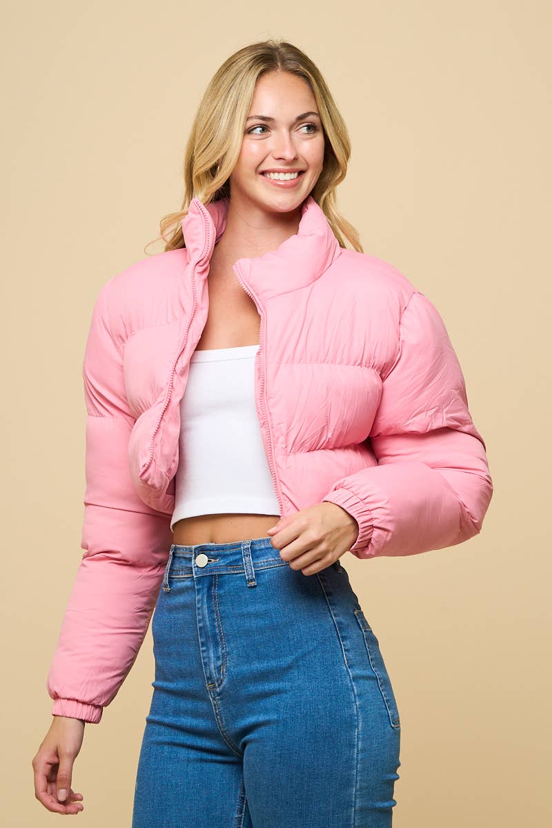 2472 - HIGHNECK CROPPED PUFFER JACKET: Pink / L - obligato
