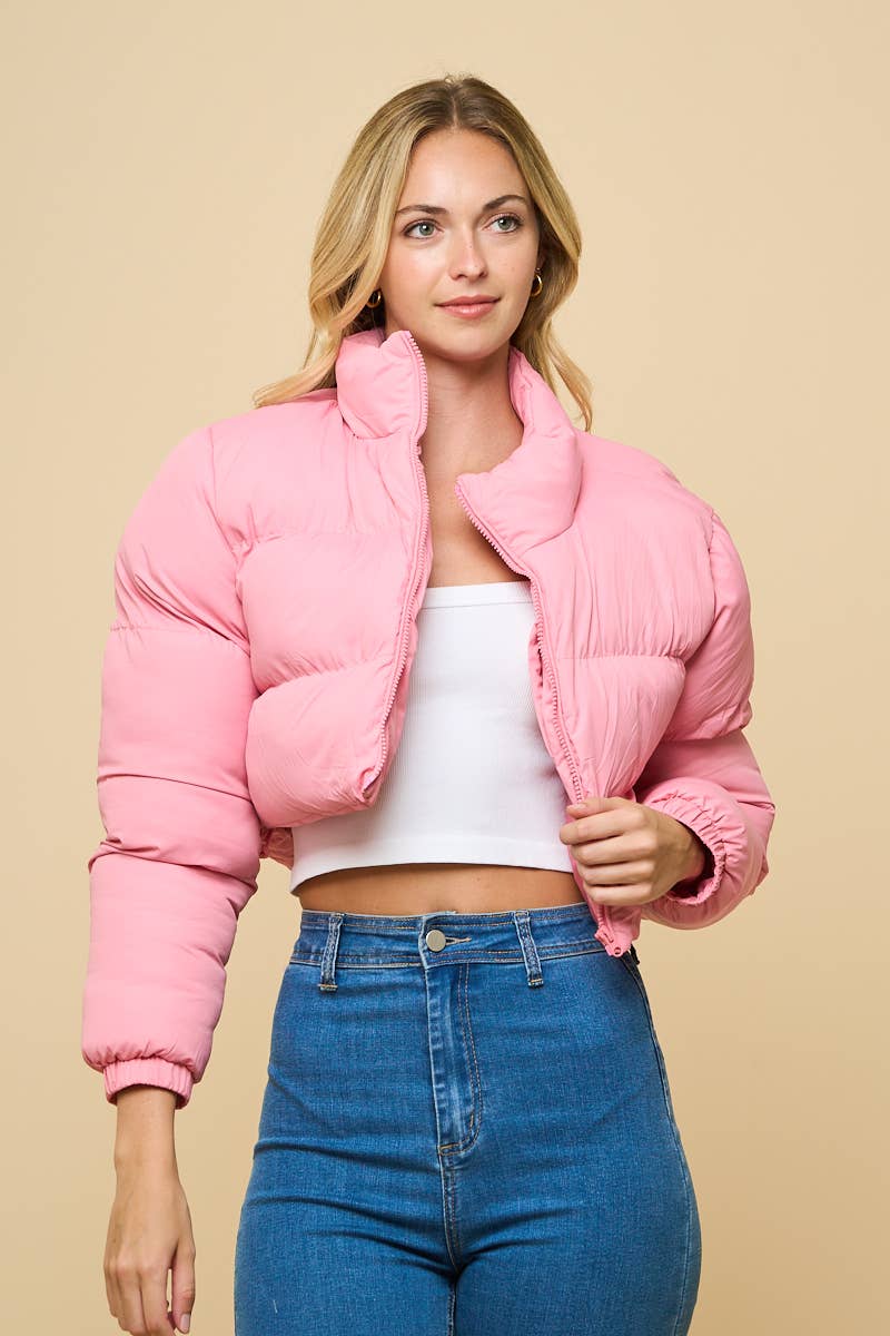 2472 - HIGHNECK CROPPED PUFFER JACKET: Pink / L - obligato