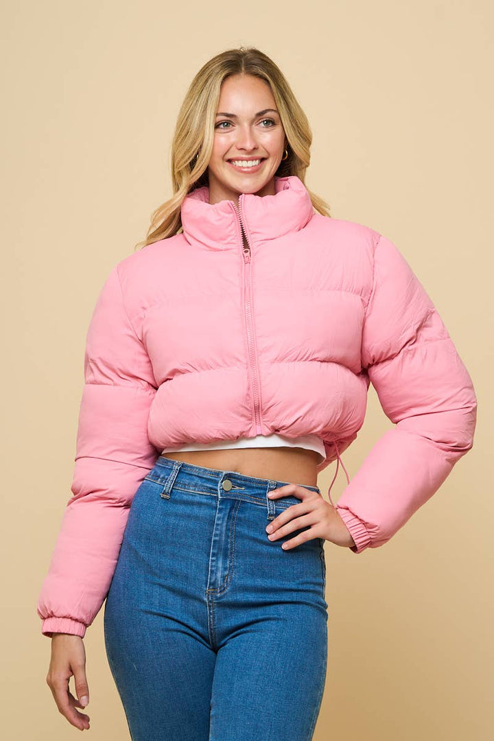 2472 - HIGHNECK CROPPED PUFFER JACKET: Pink / L - obligato