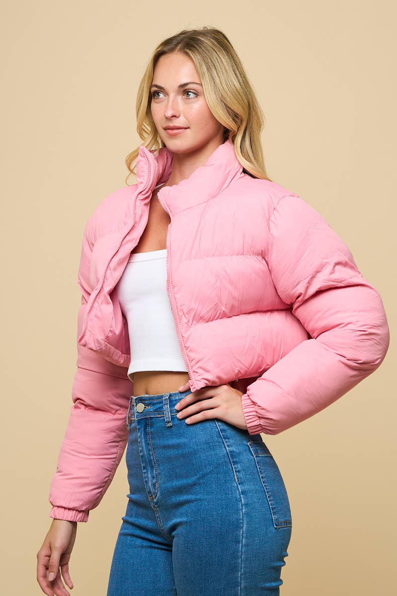 2472 - HIGHNECK CROPPED PUFFER JACKET: Pink / L - obligato