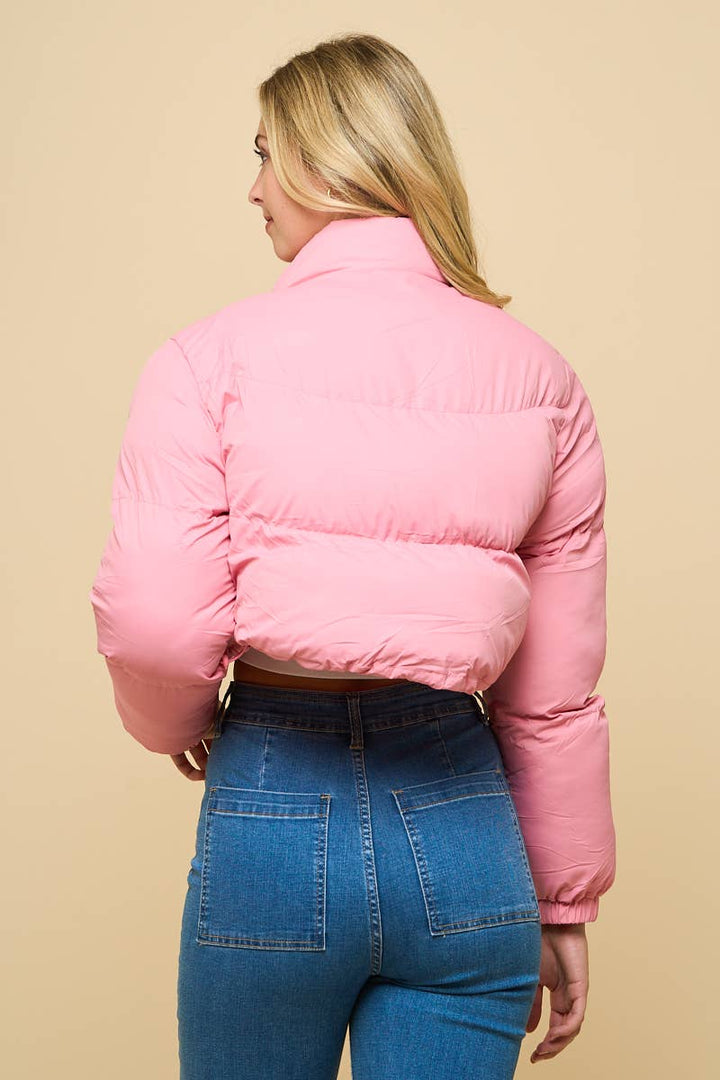 2472 - HIGHNECK CROPPED PUFFER JACKET: Pink / M - obligato