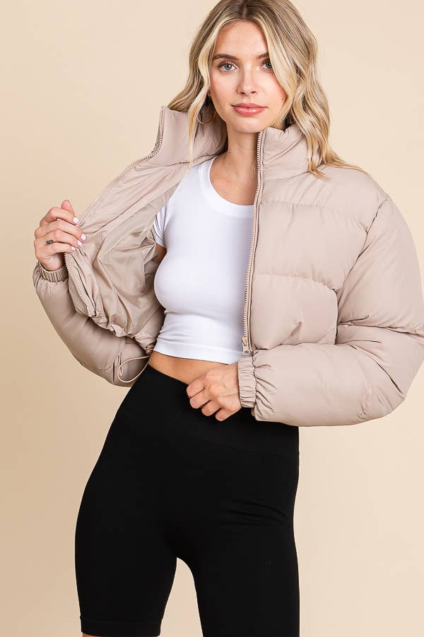 2472 - HIGHNECK CROPPED PUFFER JACKET: Pink / M - obligato