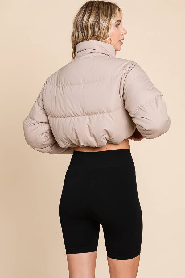 2472 - HIGHNECK CROPPED PUFFER JACKET: Pink / M - obligato