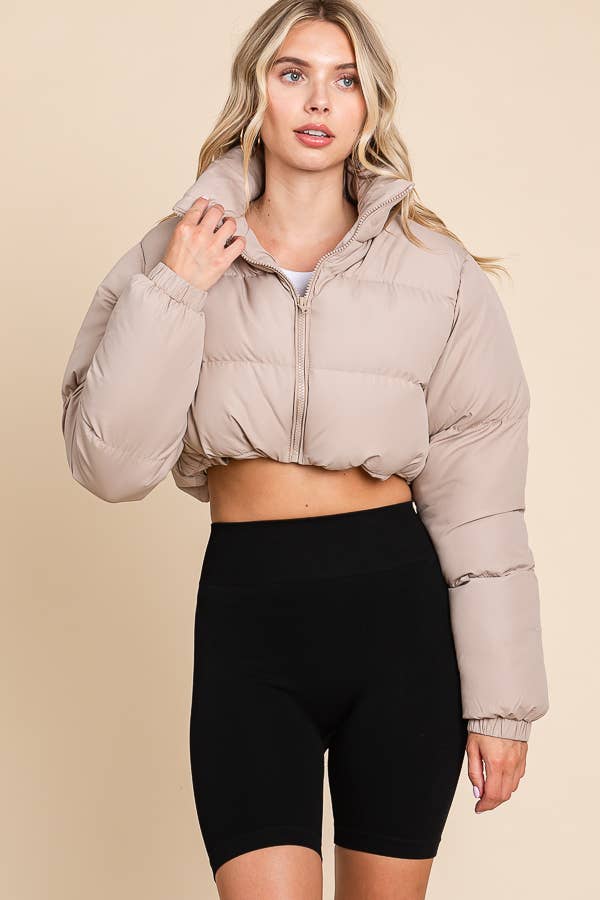 2472 - HIGHNECK CROPPED PUFFER JACKET: Pink / S - obligato