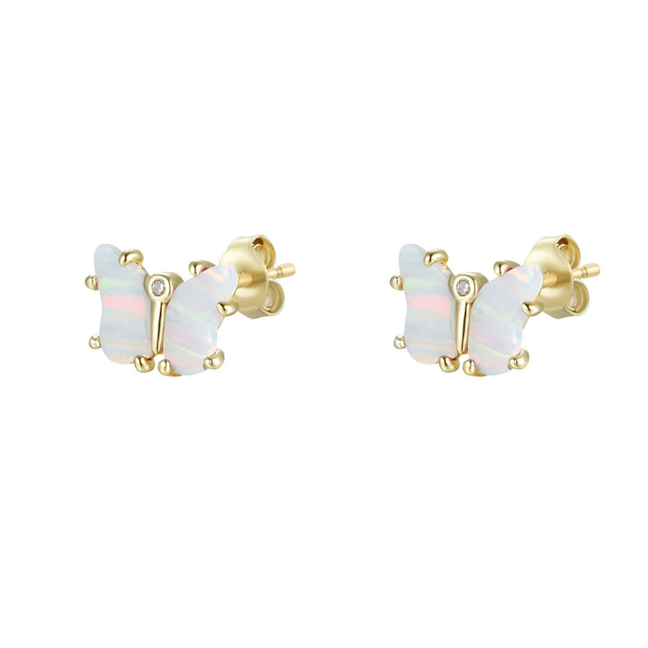 Opal Butterfly Stud Earrings: Tangerine Opal / Gold