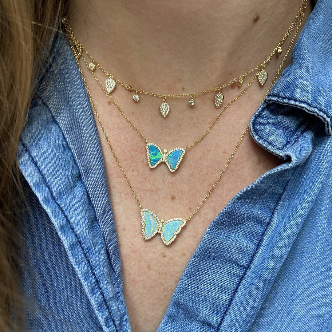 Opal Butterfly Necklace With Crystals: Tangerine Opal / Gold