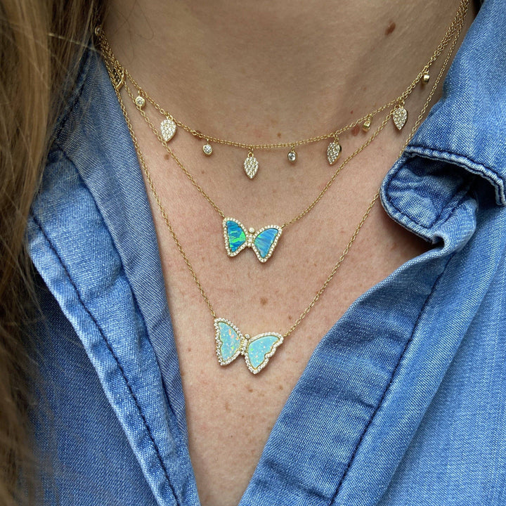 Opal Butterfly Necklace With Crystals: Tangerine Opal / Gold