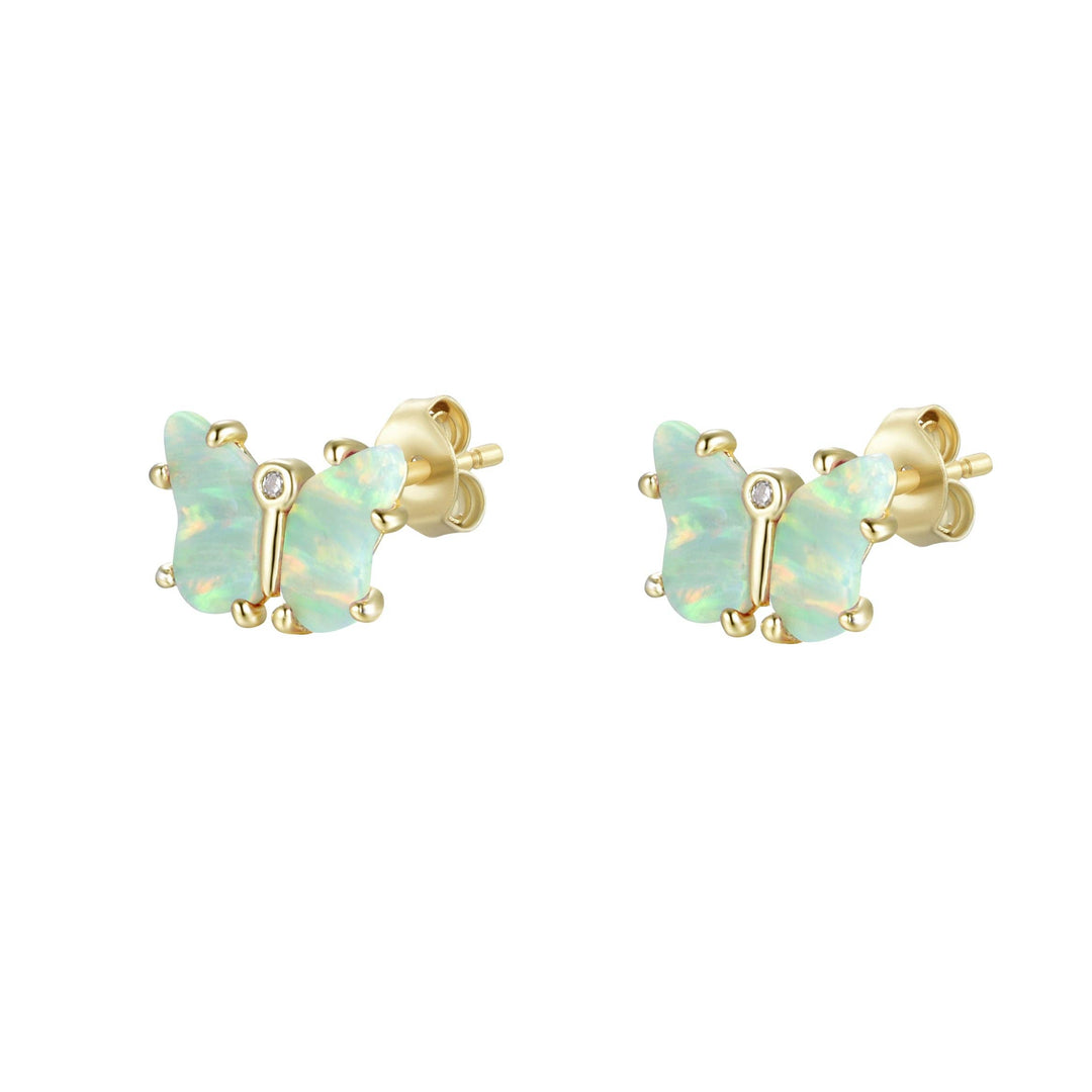 Opal Butterfly Stud Earrings: Tangerine Opal / Gold