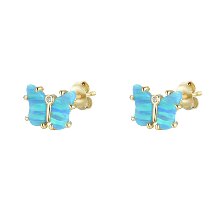 Opal Butterfly Stud Earrings: Tangerine Opal / Gold