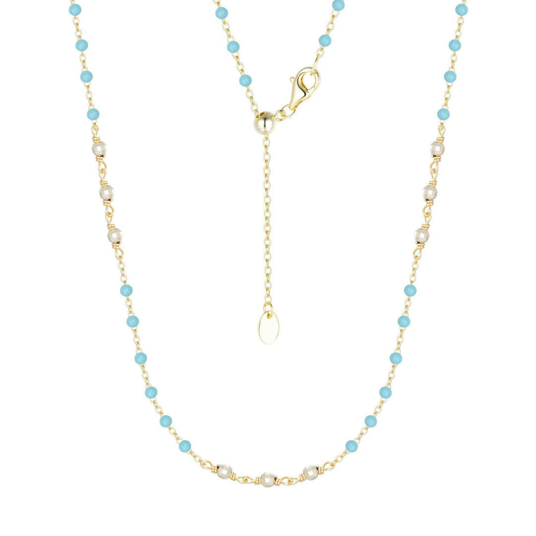 Enamel Beaded Chain Necklace With Sparkle Beads: White / Gold