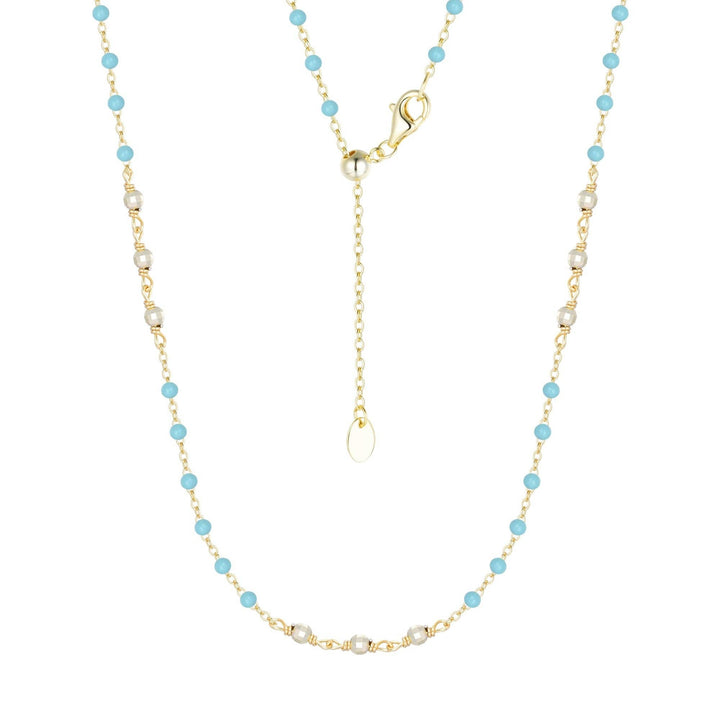 Enamel Beaded Chain Necklace With Sparkle Beads: White / Gold