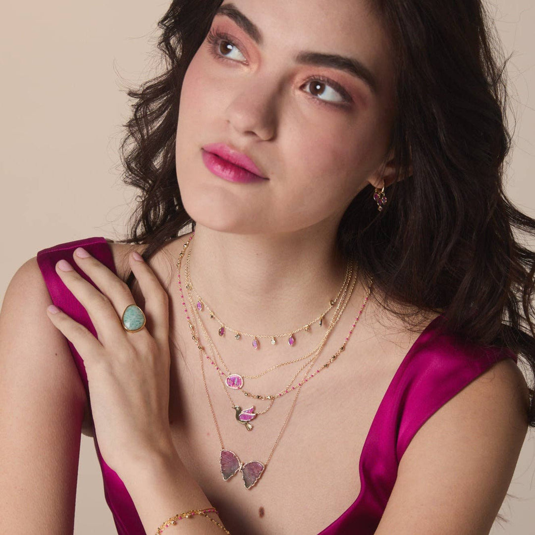 Enamel Beaded Chain Necklace With Sparkle Beads: White / Gold