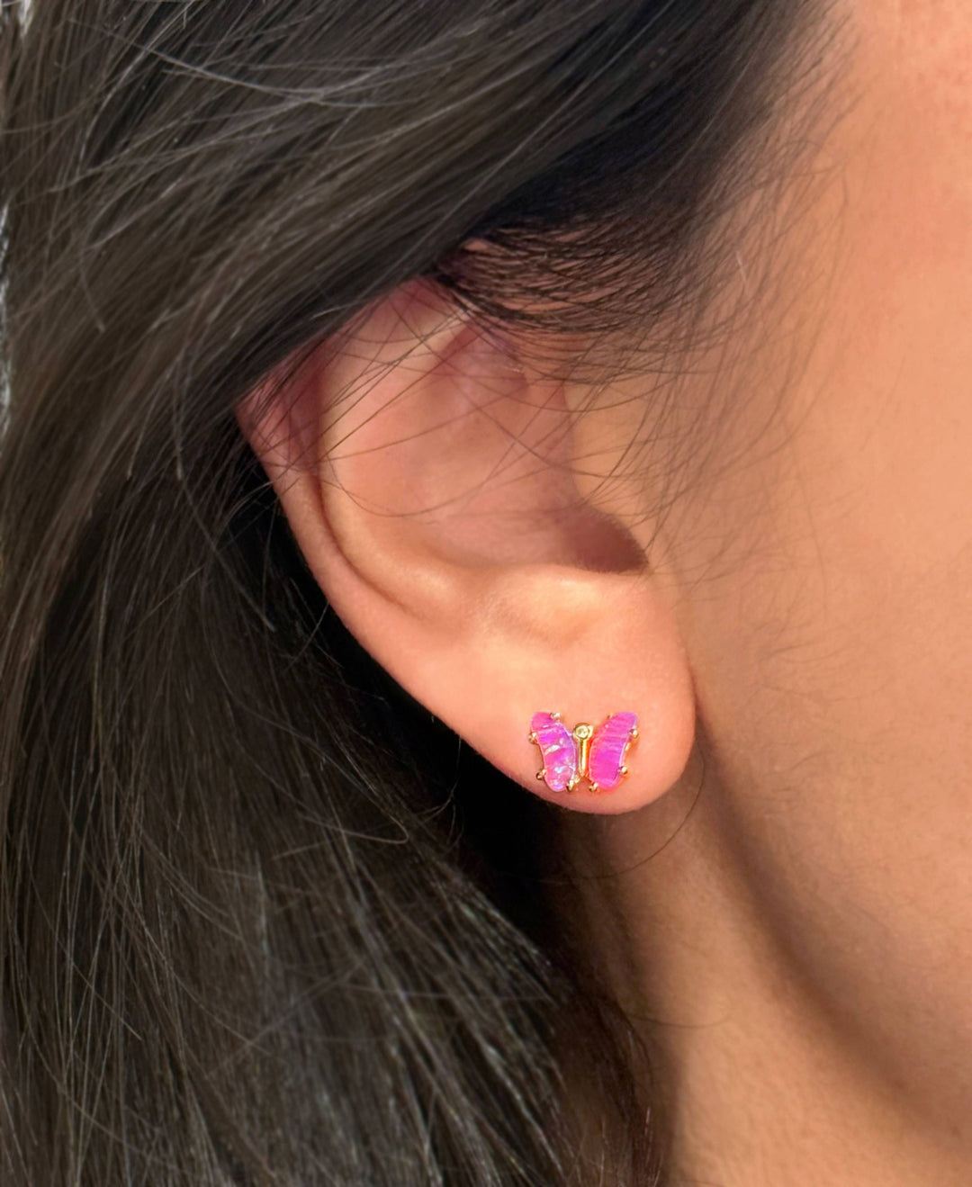 Opal Butterfly Stud Earrings: Tangerine Opal / Gold